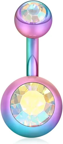 Miniatura 9 de Ruifan 14G 0.236 in 1/4 pulgadas 316L Acero quirúrgico cristal ferido CZ corto ombligo aretes de ombligo anillos de botón 4-6 piezas