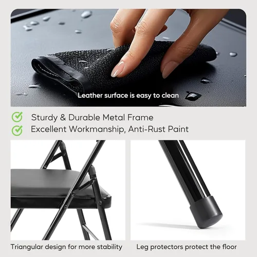 Miniatura 3 de Simple Deluxe Juego de 2 sillas de comedor, cojín de cuero, plegable, moderno, para cocina, con respaldo acolchado y patas de metal, asiento Negro