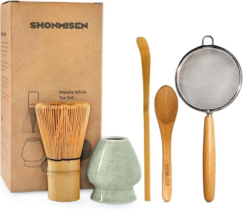 Miniatura 7 de SHONMISEN Juego de Batidor de Bambú Matcha - Batidor de Matcha (Chasen), Soporte para Batidor (Blanco), Colador, Cuchara para Té y Cuchara de Té