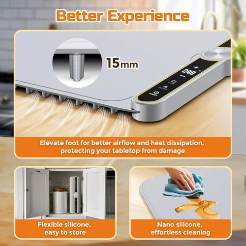 Miniatura 6 de Tapete de calentamiento para alimentos – Bandeja de calentamiento eléctrica extragrande de 32"x15" calienta 8 platos, 9 temperaturas ajustables