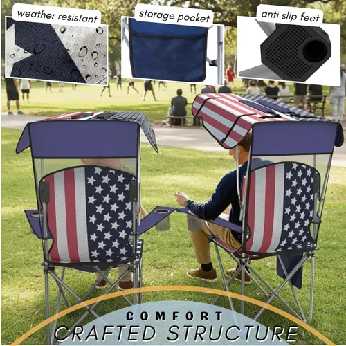Miniatura 5 de Sillas de Camping Plegables Portátiles con Toldo de Sombra, Silla de Playa para Adultos, Tela Oxford 600D Duradera Resistente a la Intemperie, Silla