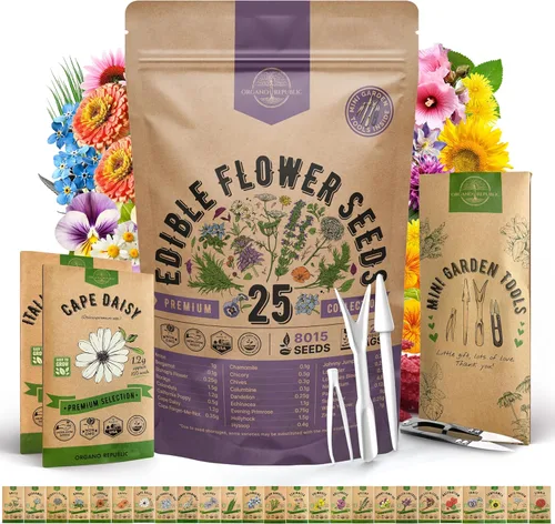 Miniatura 6 de Organo Republic - Paquete surtido de semillas de 15 flores comestibles para interior y exterior, más de 4800 flores de variedades autóctonas sin