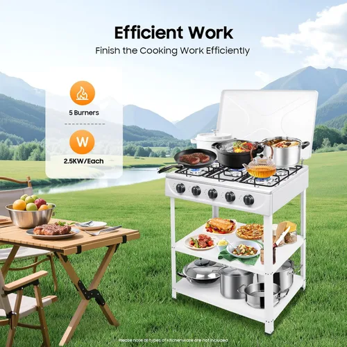 Miniatura 2 de Estufa de gas natural con 4 quemadores, estufa de gas natural portátil con soporte para patas, estufa para RV, apartamento, cocina al aire libre