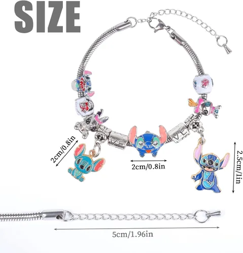Miniatura 2 de HTPARY Stitch Bracelet Charm Bracelets DIY Cartoon Jewellery, Zinc Alloy Stitch Gift for Girls Daughter Women