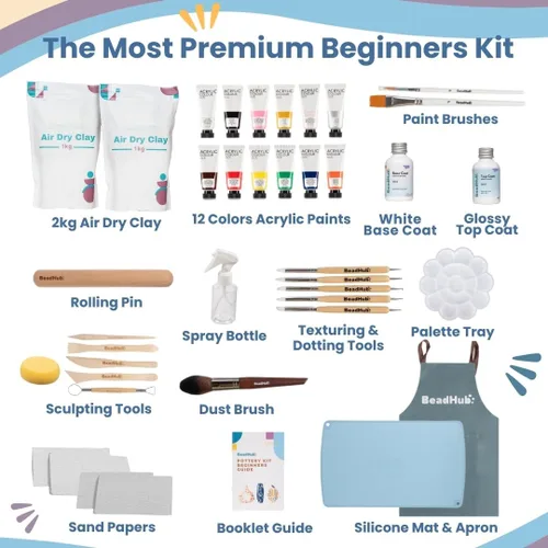Miniatura 3 de Kit de Cerámica para Principiantes, 4.4LBS (2kg) Arcilla de Secado al Aire para Adultos con Herramientas de Escultura, Pintura, Esmalte, Arcilla