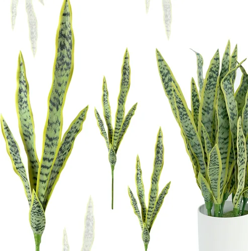 Miniatura 10 de summer flower Juego de 10 plantas de serpiente falsas de 15 pulgadas, pequeñas hojas artificiales de Sansevieria, tallos de plantas de serpiente