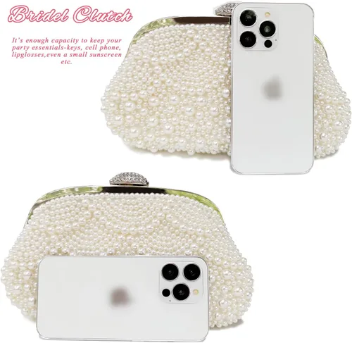 Miniatura 3 de Aovtero Bolso de mano de perlas para mujer, bolso de noche formal con cuentas completas con cadena