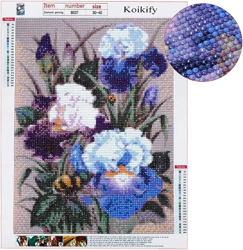 Miniatura 5 de Koikify Kits de pintura de diamantes 5D para adultos, taladro redondo completo, pintura de flores, punto de cruz 5D, arte de resina, cuentas de Flor