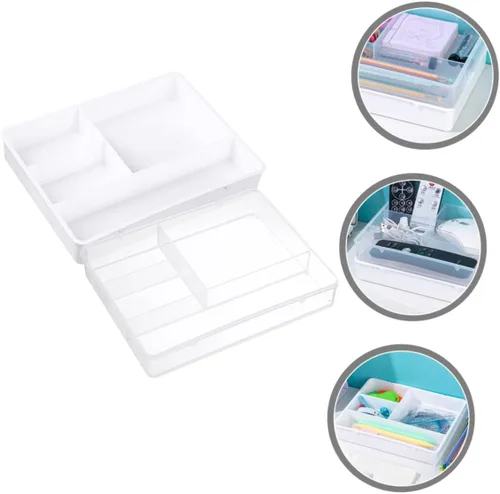 Miniatura 5 de Tofficu Caja de almacenamiento de 2 compartimentos para cubiertos, organizador de pinceles de tocador, organizador de escritorio y accesorios