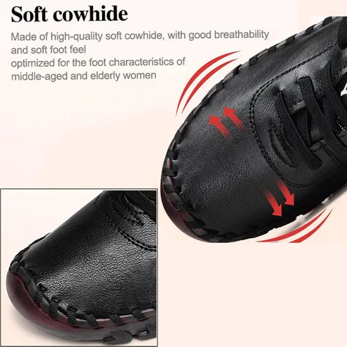 Miniatura 3 de Tenacitee Women's Leather Soft Bottom Flat Shoes Handmade Beef Tendon Leisure Set of Feet Breathable Round Head Non-Slip Mom Loafers
