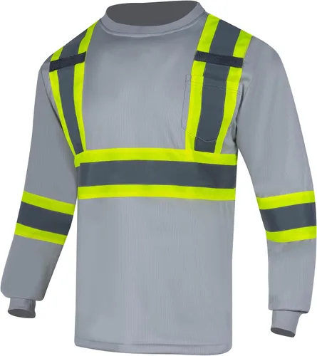 Miniatura 7 de VENDACE Camiseta de trabajo de seguridad de alta visibilidad para hombre, ANSI Clase 2, camisa de manga larga reflectante con bolsillo (azul rey, XL)