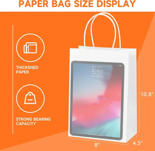 Miniatura 3 de METAPRINT 50 bolsas de papel kraft impresas personalizadas para pequeñas empresas, tamaño mediano de 8 x 4.5 x 10 pulgadas, bolsas de regalo