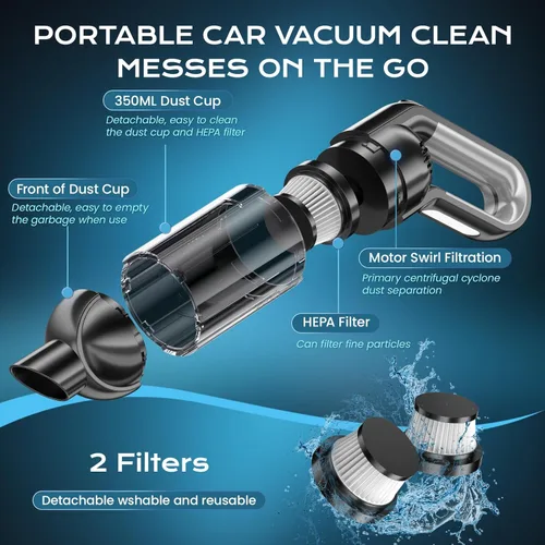 Miniatura 6 de Aspiradora de mano inalámbrica, aspiradora portátil para automóvil con luz LED, aspiradora pequeña recargable con potente succión, aspiradora ligera