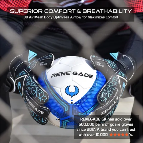 Miniatura 3 de Guantes de portero Renegade GK Triton con protección antimicrobiana (tallas 5-11, 3 estilos, nivel 2) Protectores de dedos Pro-Tek y Super Agarre