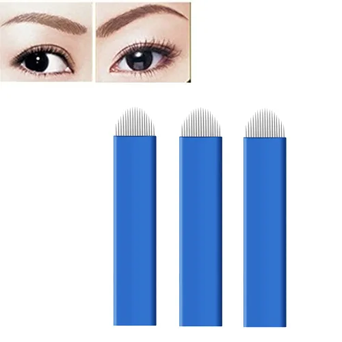 Miniatura 3 de Pinkiou Agujas de microblading de henna para cejas, desechables, grado médico, SUS316, 18U, hoja de microcuchilla para laminación de cejas