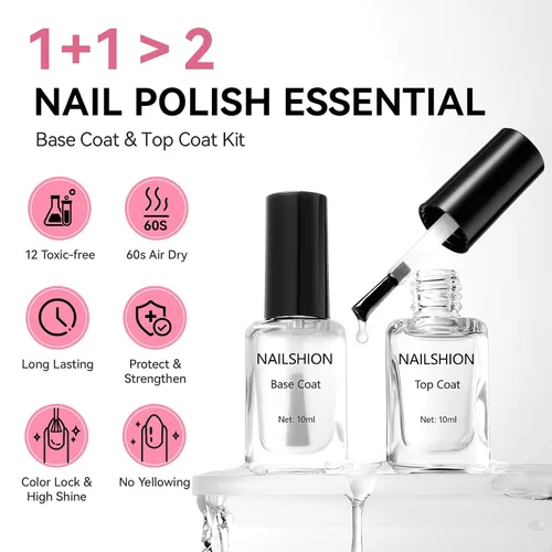 Miniatura 2 de Capa base y capa superior, esmalte de uñas regular transparente, rico en calcio VE secado rápido al aire fortalecimiento de uñas, sin gel, 2 piezas