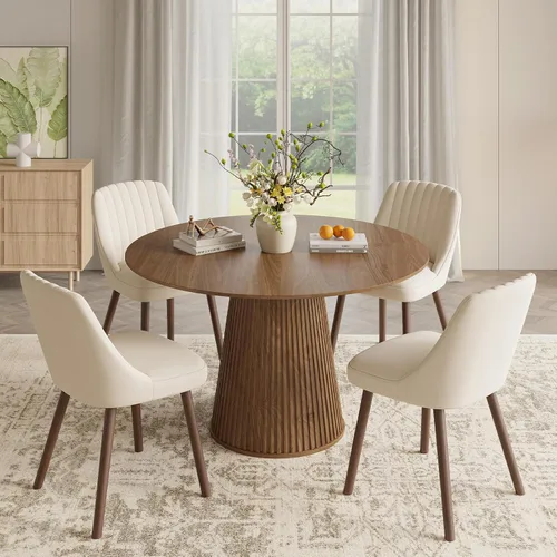 Miniatura 17 de MALOL Juego de 2 sillas de comedor tapizadas, sillas de cocina de tela moderna con respaldo, patas de madera para cocina, comedor, restaurante, beige