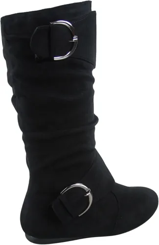 Miniatura 3 de FZ-Fits Botas de media pantorrilla con hebilla de punta redonda cerrada y hebilla lateral con cremallera lateral para mujer