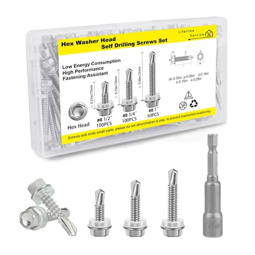 Miniatura 10 de 150 tornillos autoperforantes #8 x 2 para metal, tornillos hexagonales de acero inoxidable 410, tornillos Tek magnéticos de alta resistencia