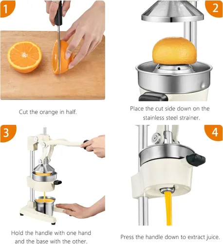 Miniatura 6 de TONGCHANT Exprimidor Manual de Hierro Fundido de Alta Resistencia Prensa de Mano para Granada, Limón, Lima, Cítricos con Taza de Acero Inoxidable