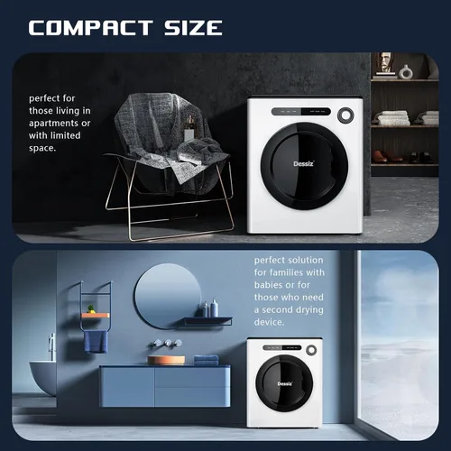 Miniatura 7 de Secadora de ropa portátil de 110 V y 970 W, capacidad de 11 libras, compacta, para espacios pequeños, casas rodantes y apartamentos silenciosos
