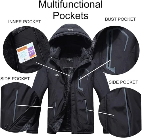 Miniatura 6 de Pooluly - Chaqueta impermeable de invierno, esquí, snowboard, para hombre, con capucha, rompevientos.