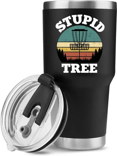 Panvola Stupid Tree Vaso Térmico con Aislamiento al Vacío para Jugador de Disc Golf Divertido de Acero Inoxidable Retro con Tapa Extraíble Drinkware