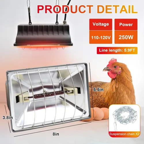 Miniatura 7 de Lámpara de calentador de gallinero de 250 W, lámpara de calor colgante de invierno para pollos incubadoras de pollos incubadoras de temperatura