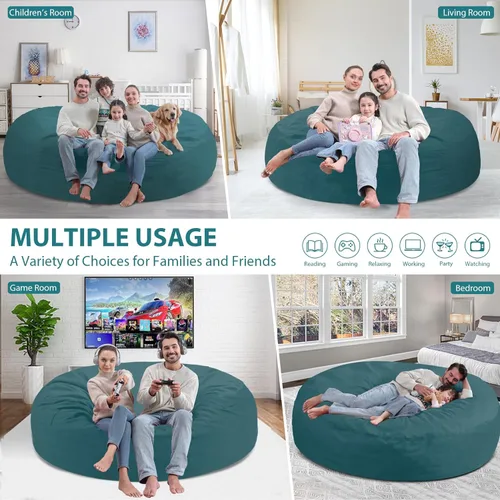 Miniatura 105 de Puf de 5 pies, puf grande con relleno de espuma viscoelástica, sofá puff esponjoso con funda de terciopelo holandés, puf redondo para sala de estar