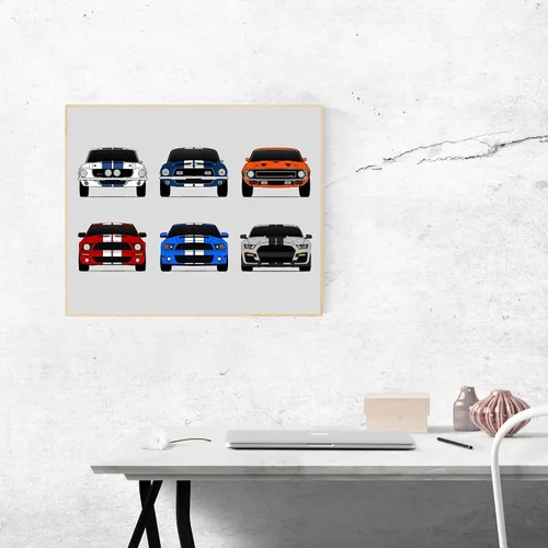 Miniatura 5 de Custom Car Posters Póster hecho a mano compatible con Shelby Mustang GT500 Generations e impresión de Ford Shelby GT500 (arte de pared multicolor)