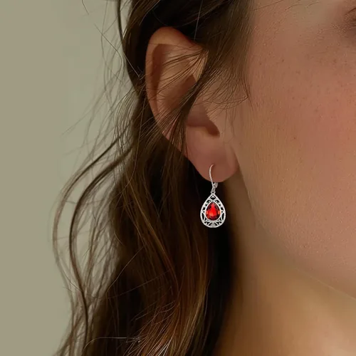 Miniatura 40 de Aretes colgantes de plata de ley con diseño de árbol de la vida, flor, abeja, animales, gato, colibrí, piedra lunar, turquesa, aretes con cierre