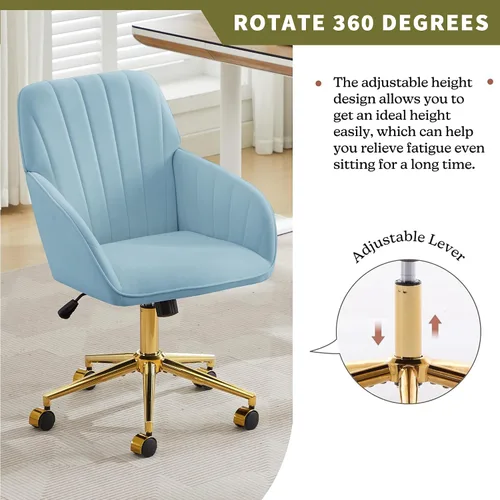 Miniatura 8 de Silla de escritorio de terciopelo para oficina en casa, moderna y bonita silla de trabajo para computadora con respaldo, silla de tocador tapizada
