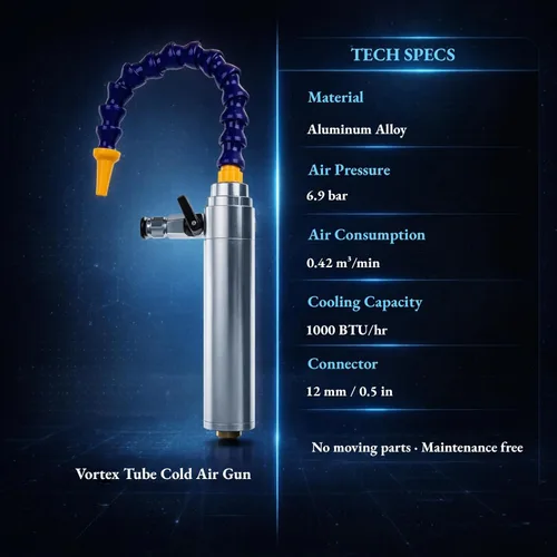 Miniatura 4 de AUNMAS Tubo de Vórtice Profesional de Aire Frío y Seco, Pistola de Enfriamiento de Aleación de Aluminio 6.9 bar 1000Btu 160mm Pistola de Aire Frío