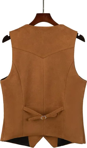 Miniatura 6 de Tuikayoo Chaleco de traje de cuero de ante para hombre, chaleco vintage vaquero occidental de ajuste regular
