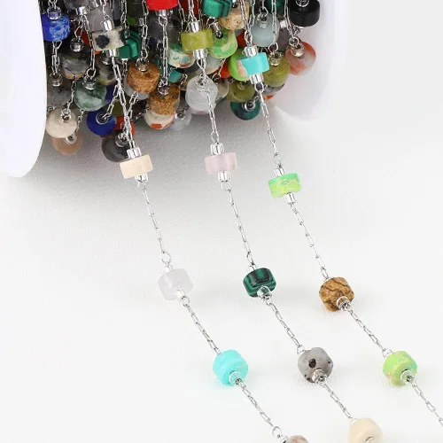 Miniatura 9 de GIOTEL Cadena de cuentas de piedra natural de acero inoxidable de 3.3 ft para pulseras hechas a mano, collares, collares, materiales de fabricación