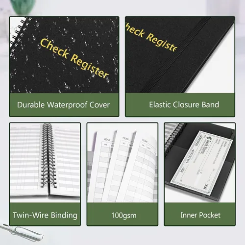 Miniatura 5 de Registros de cheques para chequera personal, libro de registro de cheques grande en espiral, planificador de presupuesto con registro de cheques