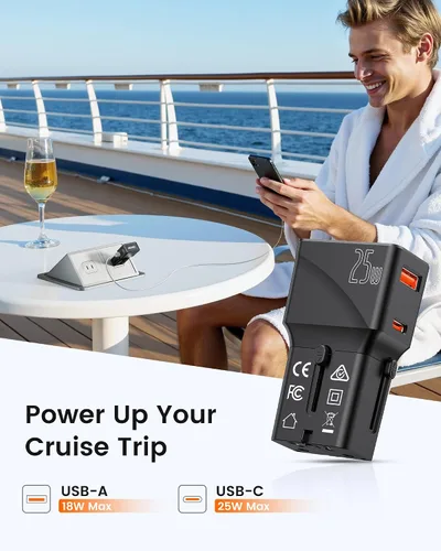 Miniatura 5 de Cruise Ship Essentials, adaptador aprobado por crucero con PD 25W USB C cargador rápido sin sobretensiones sin enchufes para Royal Caribbean Viking