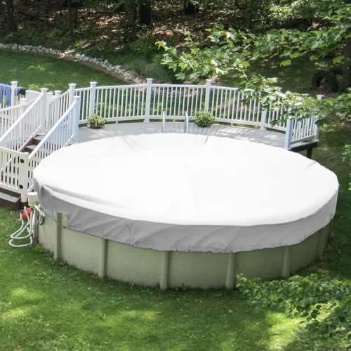 Miniatura 9 de Patio Cubiertas redondas para piscinas sobre el suelo, cubierta de seguridad para alberca de invierno de 10 pies, lona resistente con cabrestante