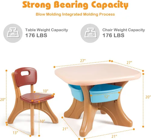 Miniatura 5 de Costzon, juego de mesa y 2 sillas para niños, para arte con cubos de almacenamiento desmontables, fuerte capacidad de carga, livianos, muebles