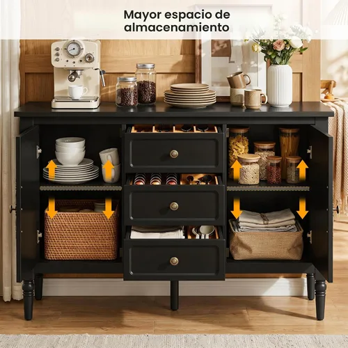 Miniatura 3 de RoyalCraft - Gabinete de almacenamiento con 2 puertas y 3 cajones, aparador de mediados de siglo con estantes ajustables, gabinete de buffet