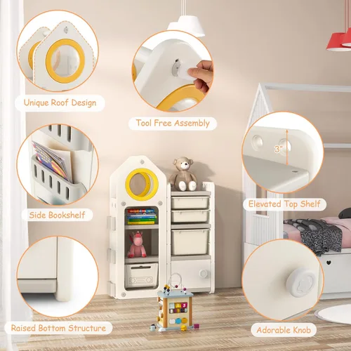 Miniatura 7 de Costzon Organizador de almacenamiento de juguetes para niños y estantería, estante multiusos con contenedores de almacenamiento extraíbles