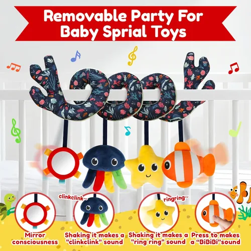 Miniatura 2 de Juguete de actividad en espiral para asiento de automóvil y cochecito, juguetes de asiento de automóvil para bebés de 0 a 6 meses niño, juguetes