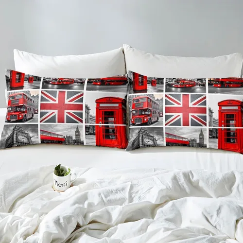 Miniatura 4 de Feelyou Funda de edredón para niñas Big Ben para niños, mujeres y hombres, color rojo y gris Londres Reino Unido, juego de ropa de cama famosa
