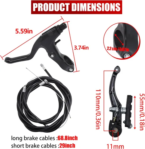 Miniatura 2 de Stylemafia Juego completo de frenos de bicicleta en V, freno MTB delantero y trasero, pinzas interiores y exteriores, kit de palanca de cables