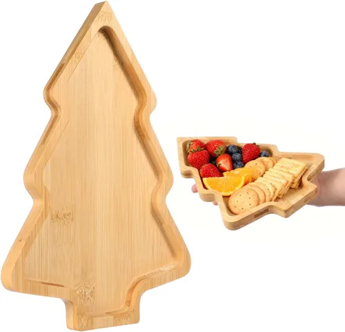 Miniatura 8 de BESTonZON Tabla de charcutería de árbol de Navidad, platos de plato de árbol de Navidad en forma de tablero de charcutería de madera