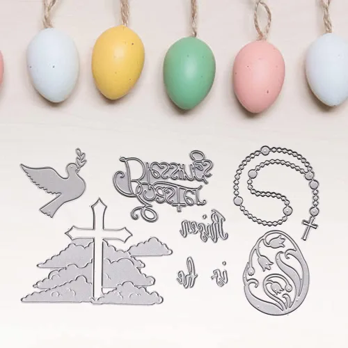 Miniatura 4 de Troqueles de corte cruzado de religión de Pascua para hacer tarjetas, palabras de bendición de Pascua, troquelados, huevos de Pascua, Jesús