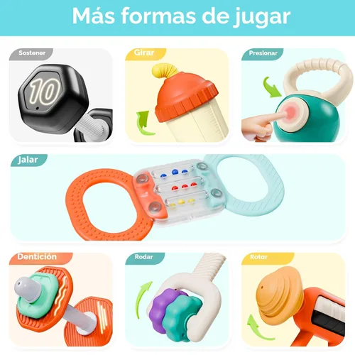 Miniatura 5 de iPlay, iLearn Baby First Gym - Juego de sonajeros de dentición para bebés de 3 a 6 a 12 meses, juguete sensorial de entrenamiento para recién