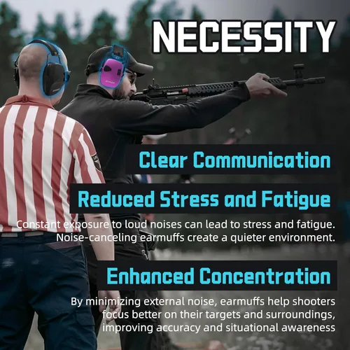 Miniatura 4 de ZOHAN EM054 Electronic Ear Protection for Shooting Range with Sound Amplification Noise Reduction, Ear Muffs for Gun Range D3-2pack- lack&púrpura