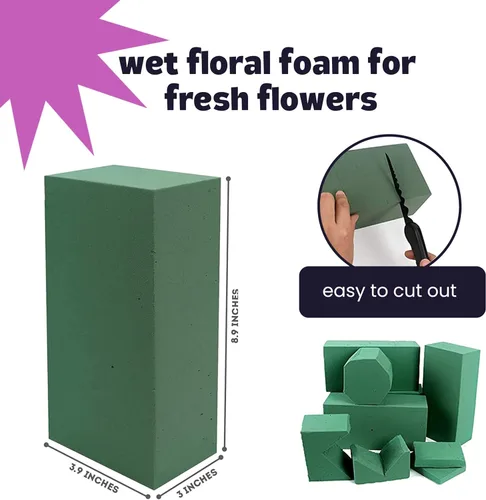 Miniatura 3 de Bloques de espuma floral (4 ladrillos) – Espuma de floristería húmeda – Bloque de espuma verde para arreglos de flores artificiales y frescas
