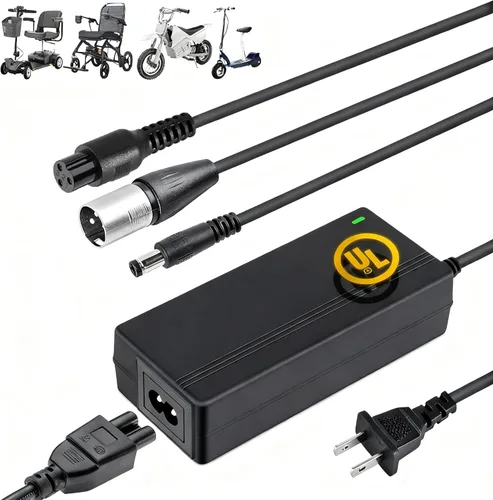 Carsty Cargador para silla de ruedas y cargador de scooter de movilidad | Carga rápida universal de 24 V 2 A | Solución 3 en 1 certificada por